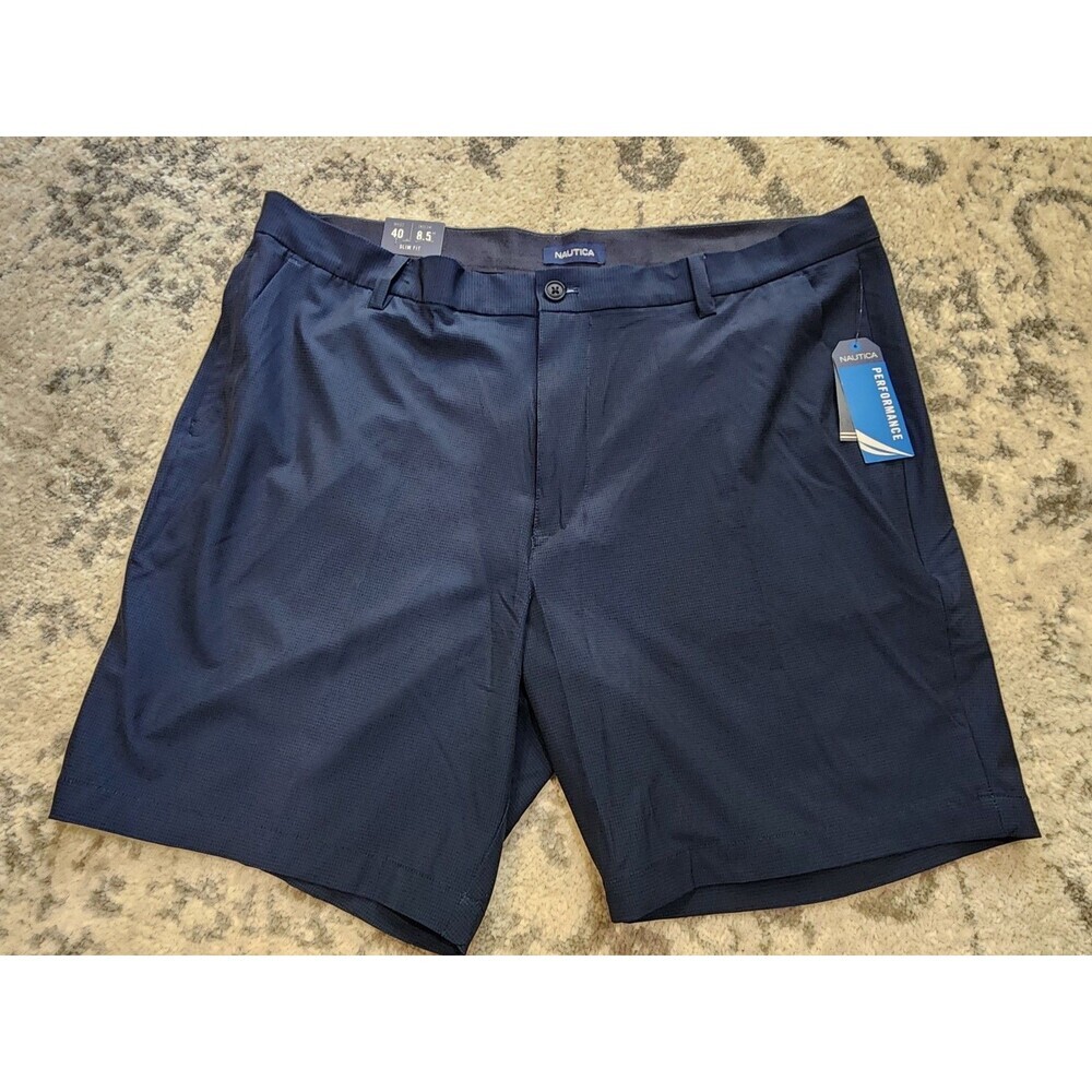 Nautica Mens Slim Fit Deck Shorts Sz 40 Blue Black Checkered 8.5" Inseam Stretch